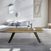 Iconic Designer Light Oak Coffee Table With Black Metal U Shape Legs - Pendle Village Furniture